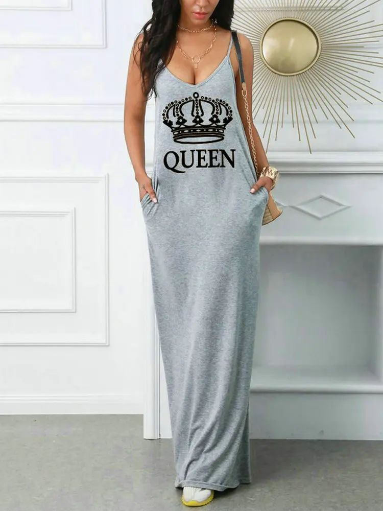 Women\'s Summer QUEEN Letter Printed Slim Fit V-neck Sexy Dress  Puff Short Sexy Women\'s Clothing Vacation  Female Dresses