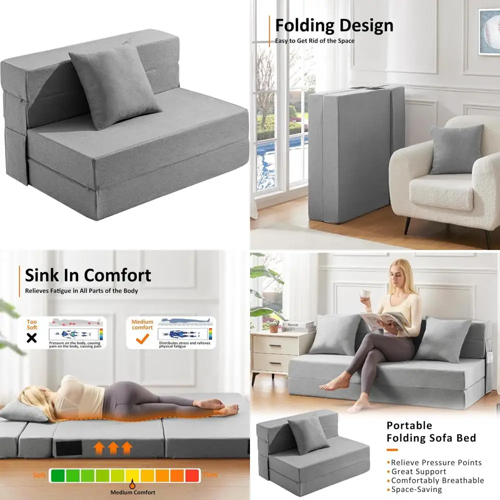 

JKMAX Twin Size Memory Foam Futon Sofa Bed - 4-in-1 Convertible Couch with Pillow - High-Density Foam Chair for Comfortable Seat