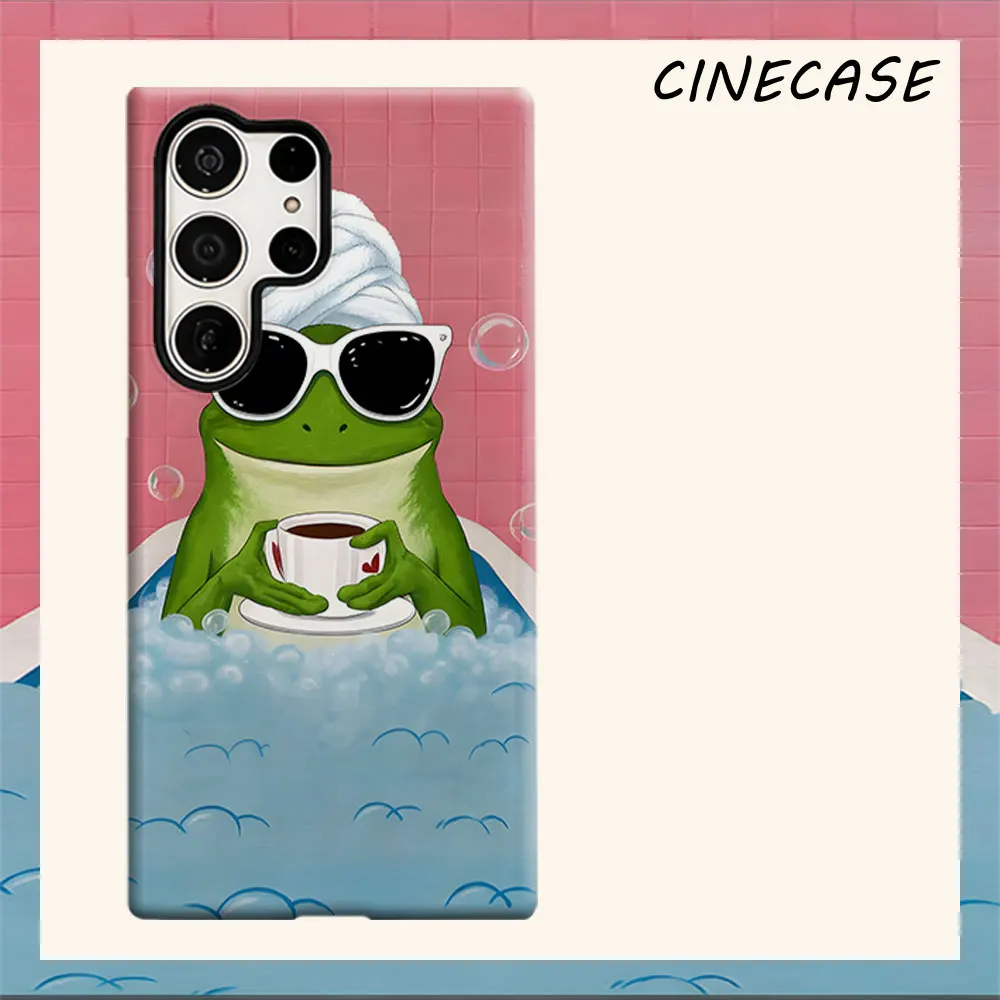 Spa Coffee Frog Mural For Samsung Galaxy S26 S25 S24 A56 A36 Dual Layer Luxury Fashion Full Lens Protective Case