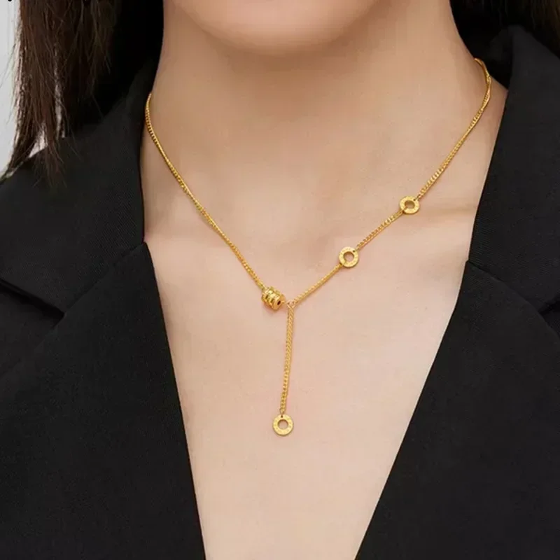 New 100% Gold Necklace Female Niche Design 24K Clavicle Chain, Small Waist  Pendant Trendy Simple Gift Womens Necklace