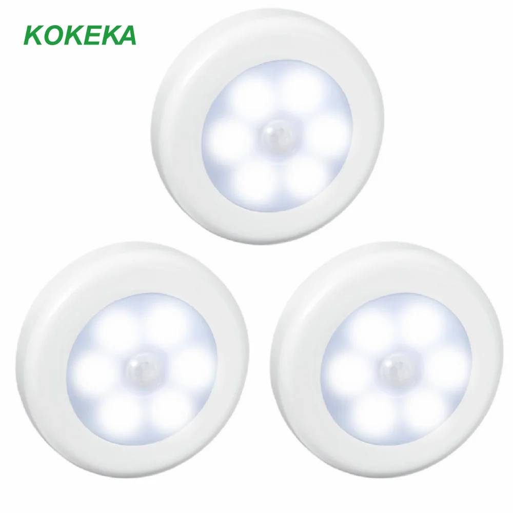 

Светодиодные лампы с датчиком движения, беспроводные круглые ночники для безопасности, 3 батарейки AAA, для чулана, лестницы, прихожей, спальни, кабинета, 3 шт./упаковка