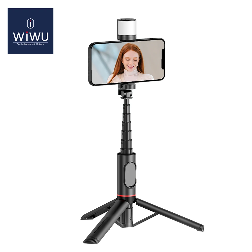 WiWU 360 Degree Rotation Fill Light Portable Selfie Stick Detachable Remote and Phone Tripod Stand Compatible with Smart Phones