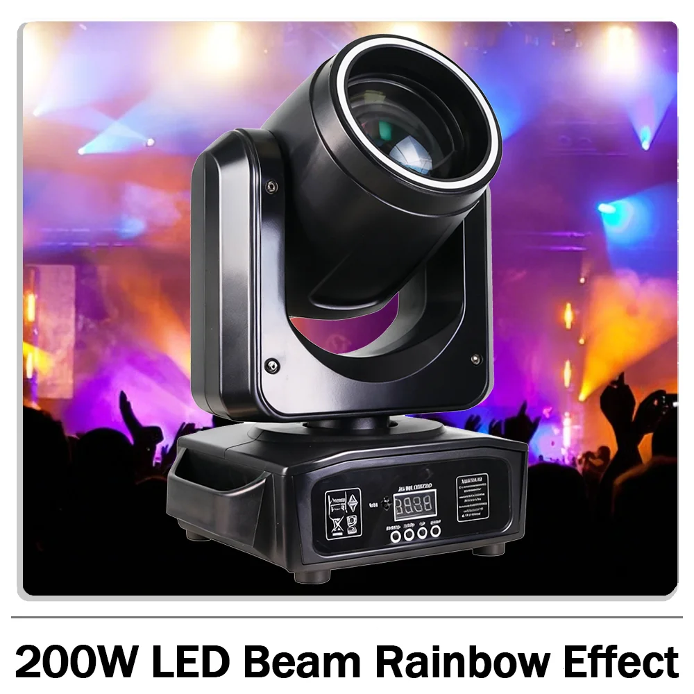 

200W LED Beam Moving Head Light with Ring 6+12 prisms 7 Gobos Rainbow Effect DMX512 for DJ Disco Party Wedding bar stage light