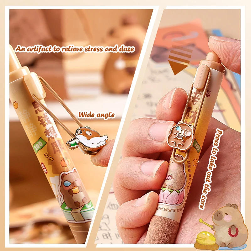 5ชิ้น/กล่องปากกา capybara การ์ตูนที่สร้างสรรค์ปากกาหมึกเจลแห้งเร็วปากกาเขียนนุ่มปากกาน่ารักเป็นกลางอุปกรณ์การเรียน