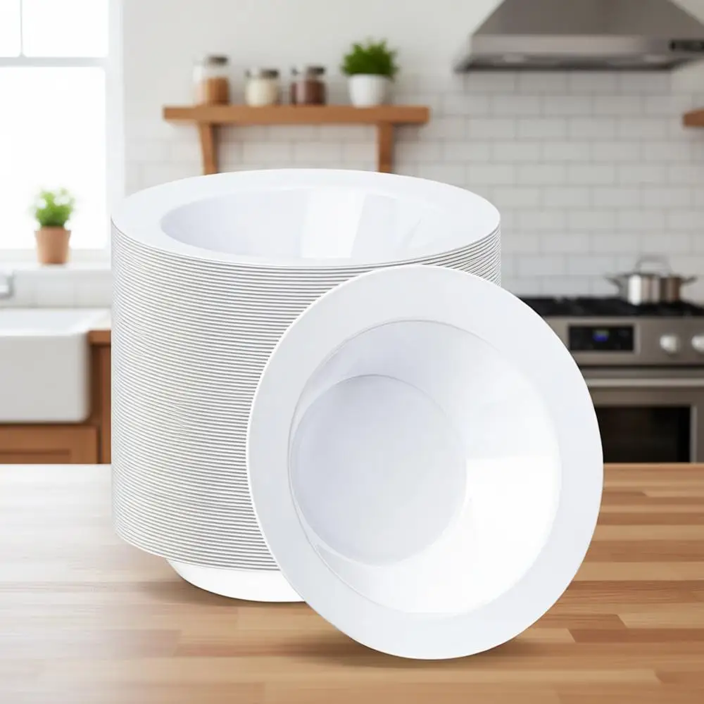 

100 Pack 12 oz White Disposable Plastic Bowls, Ideal for Soup, Salad, Parties, Weddings, and Catering Events