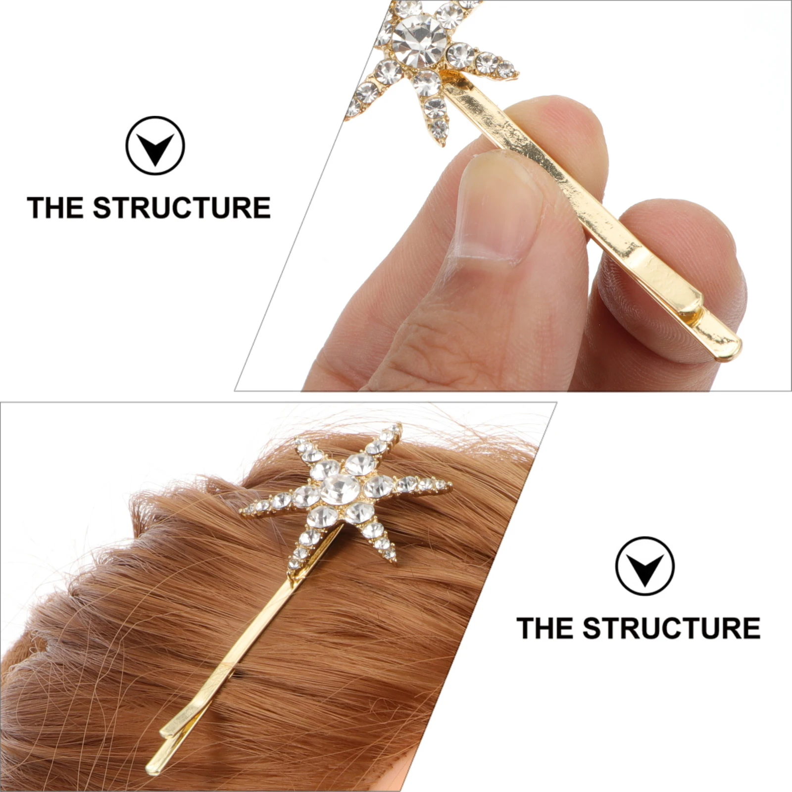 

2 Pcs Rhinestone Hair Clip Set Clips Snap Bling Pins Rhinestones Barrette Wedding Accessories