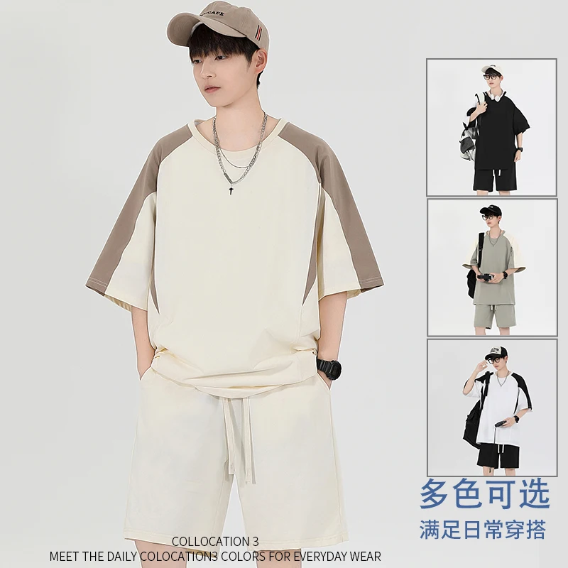 

2025 New Spring and Summer Leisure Sports Set Men's Short sleeved Shorts Men's Short sleeved T-shirt Set