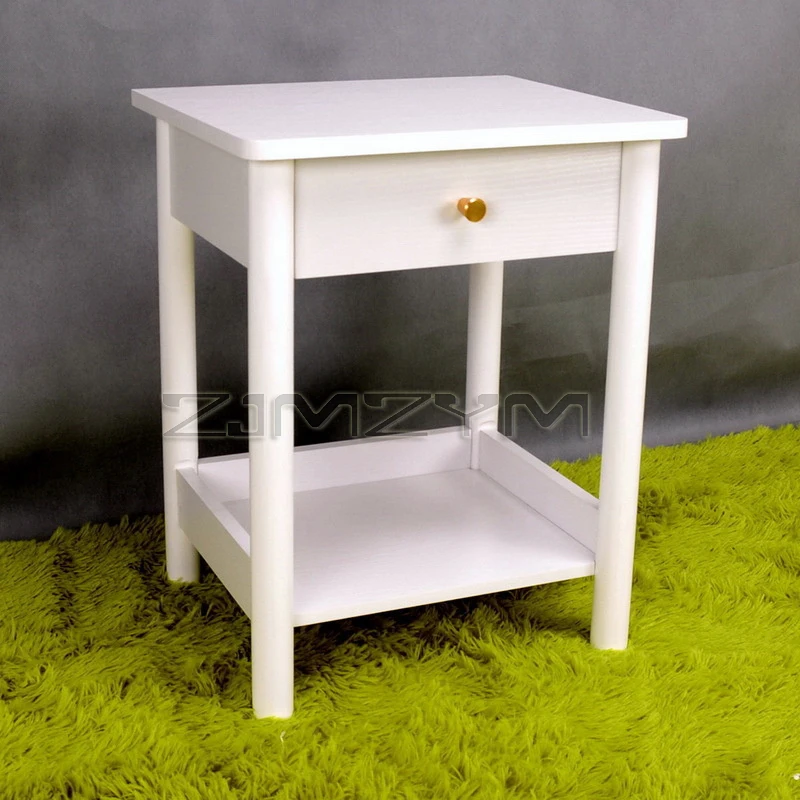 BS061WH Fashion Double Layer Wood Tea Table Sofa side Table Creative Dresser Small Storage Square Table Modern Simple Nightstand