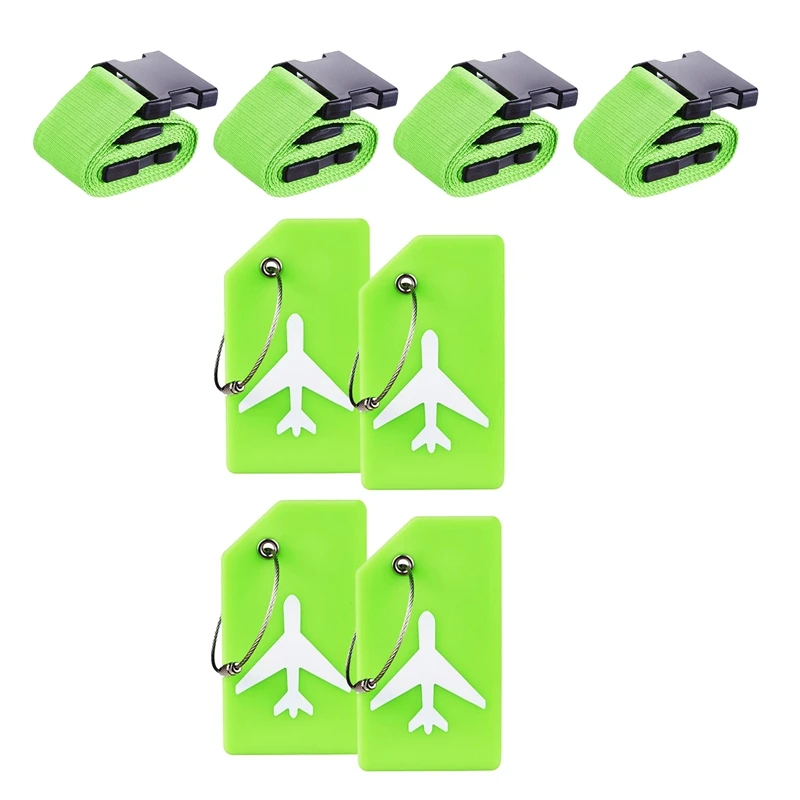 8 Pack Luggage Straps Suitcase Belts Silicone Luggage Tags Travel Suitcase Tags Travel Replacement Parts Green