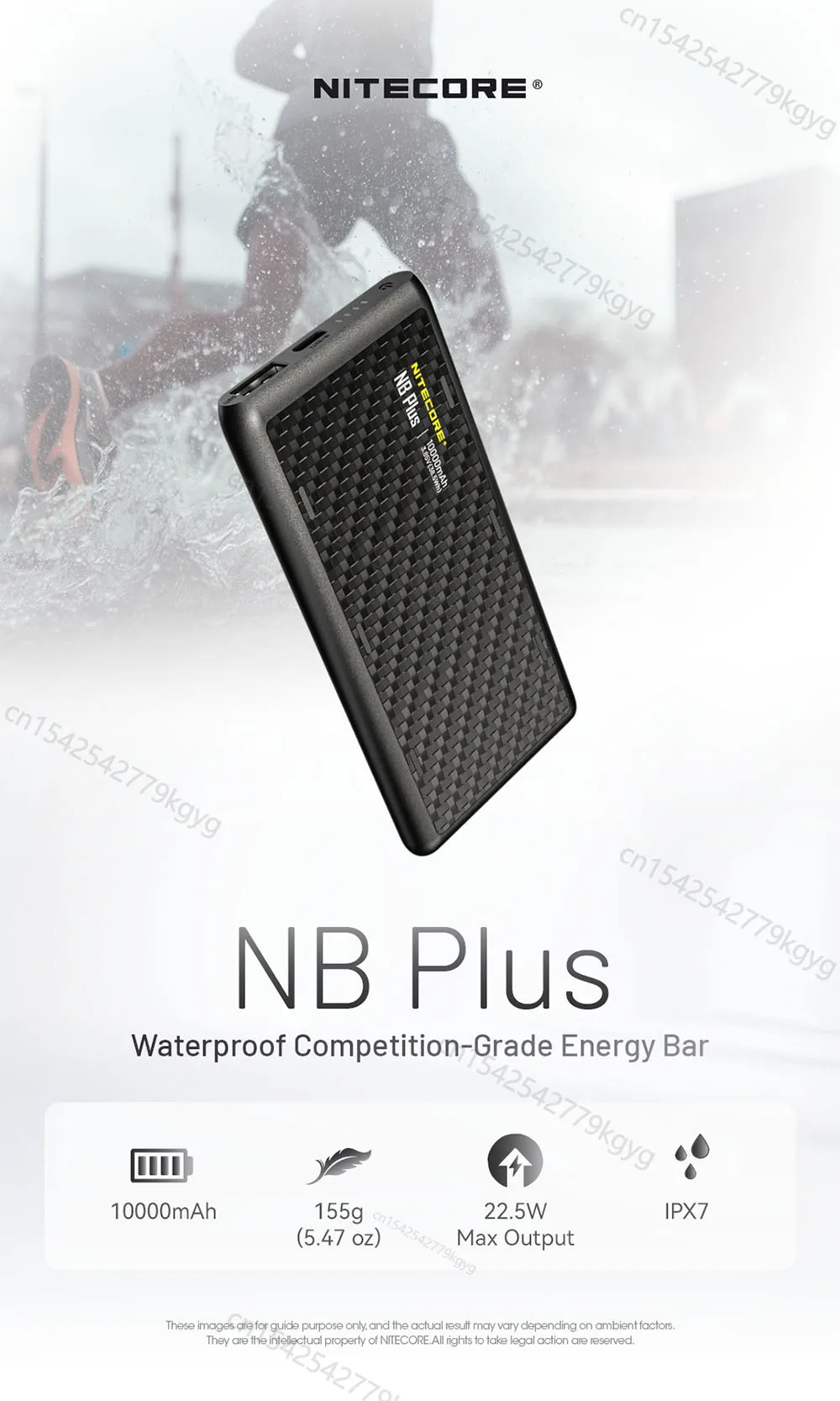 NITECORE NB Plus باور بانك 10000 مللي أمبير في الساعة باور بانك IPX7 مقاوم للماء 22.5 وات USB-C شحن سريع QC3.0 مخرج للهواتف الذكية الخارجية