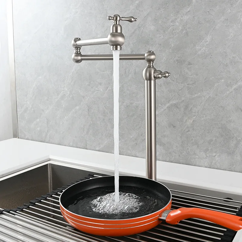 

Pot Filler Tap Black Foldable Kitchen Faucet Single Cold Single Hole Sink Tap Rotate Folding Spout Chrome Brass