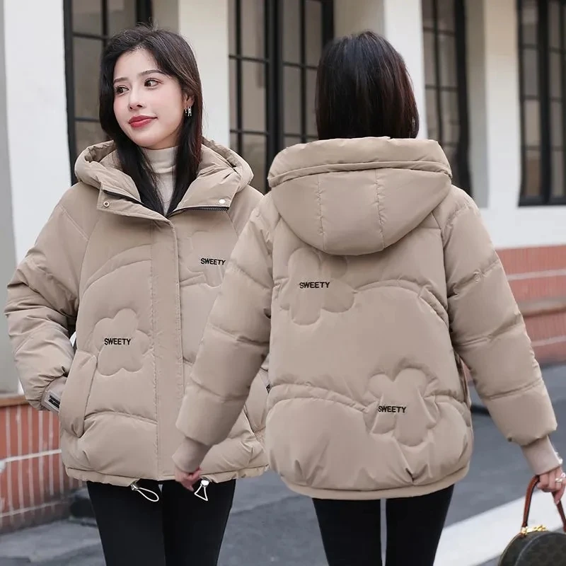 

2024 New Short Hooded Down Cotton-padded Coat Women's Overcoat Winter Warm Thicken Parker Coat Fashion Loose Cotton Coat