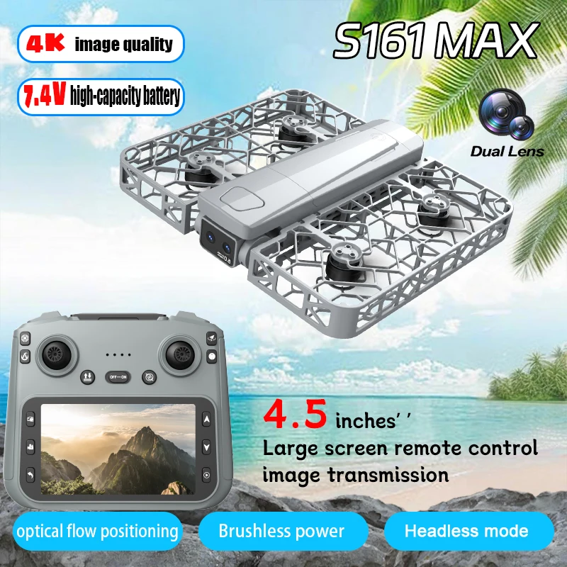 

2025 НОВЫЙ мини-дрон S161 MAX Профессиональная HD-камера Бесщеточный WIFI FPV Видео 4k БПЛА 4,5-дюймовый большой экран с дистанционным управлением RC Dron