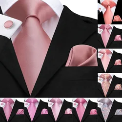 Hi-Tie Silk Classic Men's Wedding Coral Pink Red Peach Tie Pocket Square Cufflinks Set Rose Ties for Men Solid Paisley Ties