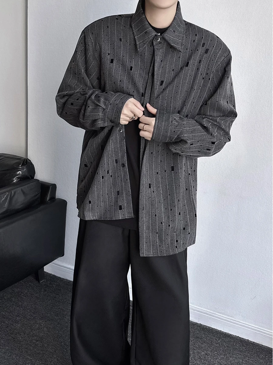 

Модная повседневная полосатая рубашка унисекс с длинным рукавом, ажурным дизайном, простой ретро-топ для осени и зимы, корейский стиль, полиэстер