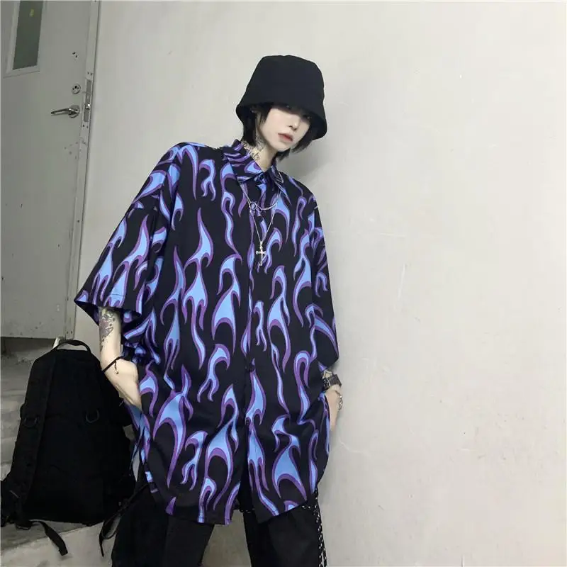 2023 Men\'s Clothing Handsome Turn-down Collar Loose Printing Button Man Short Sleeve Thin Spring Summer Streetwear Casual Shirts