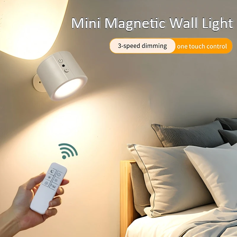 

LED Mini Wall Light Magnetic Attachment Black and White Bedside Lamp Remote Control Dual Head Lighting Bedroom Ambient Lighting