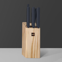 ​​HUOHOU Pine Wood Block Knife Set Youth Series 6-Piece Chef Fruit Scissors for Modern Kitchen Starter Kit​​