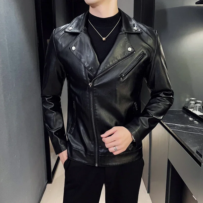 

Autumn New Men's Hooded Leather Jacket Fashion and Handsome Motorcycle Jacket