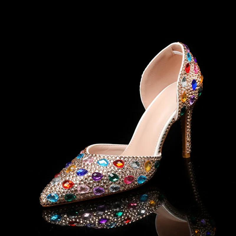 

Bling Luxury Handmade Full Rhinestones Women Pumps Elegant Pointed toe Colorful Crystal High heels Fashion Party Bridal Shoes