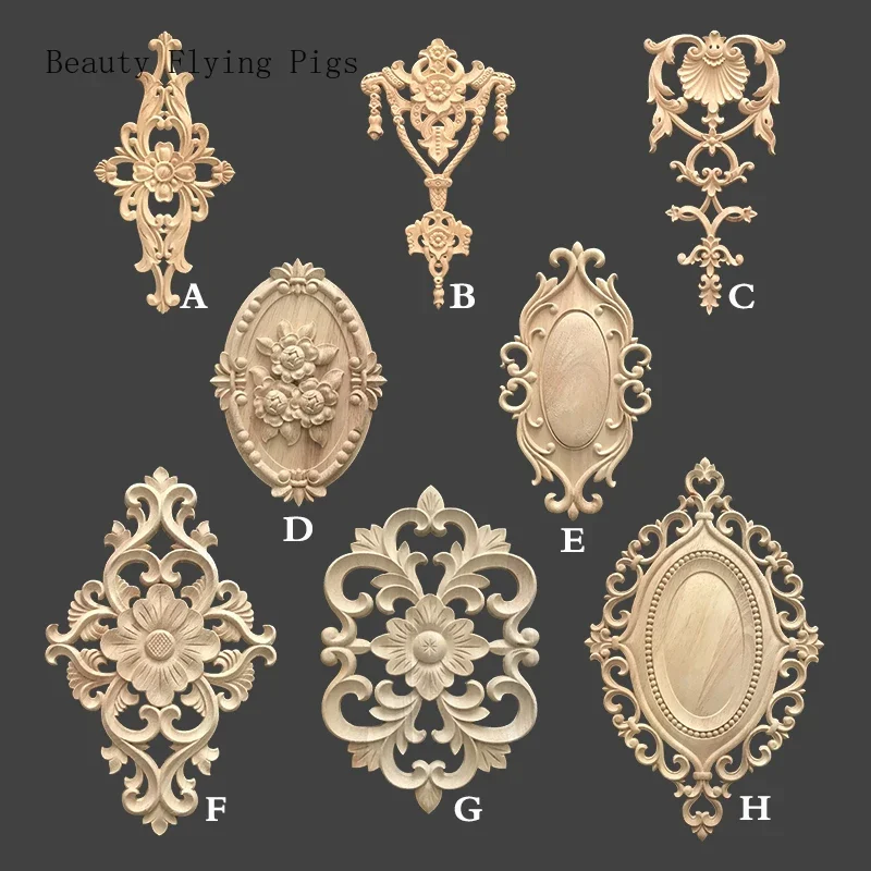 

Dropshipping classic wood carving door flower patch carved wood flower furniture decorative cabinet door flower solid wood