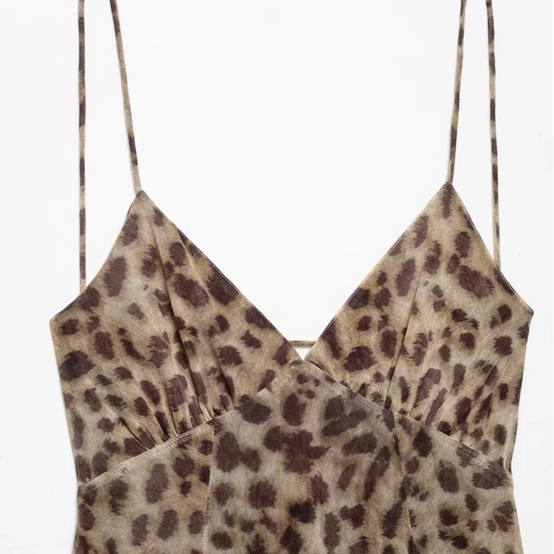 HXAO Tule Slip Damesjurk Mouwloos Luipaardprint Mini-jurk Zomer Vintage Strand Korte Jurken Stropdas Backless Sexy Jurk 088