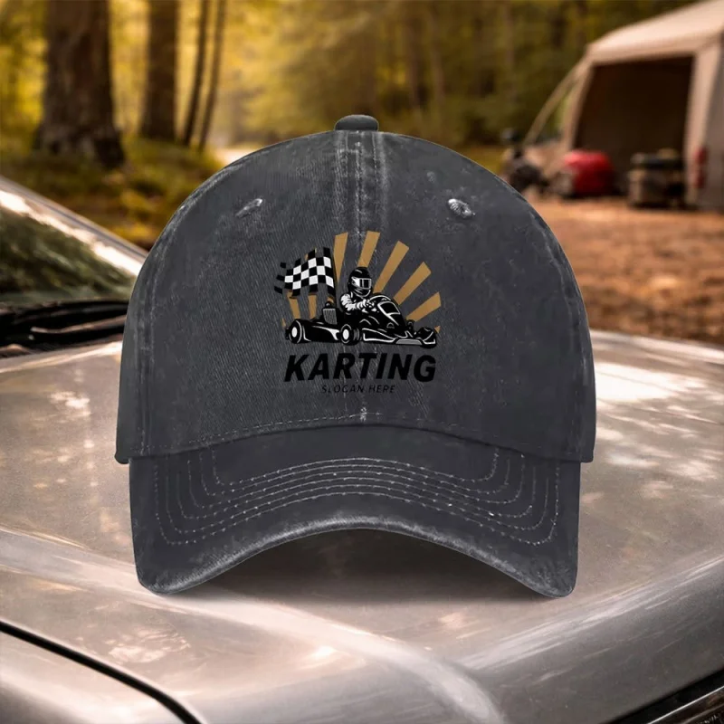 Vintage Washed Baseball Cap for Go-Kart Racing – Adjustable Unisex Hat for Festivals, Weddings, Cycling, Camping, Golf, Travel