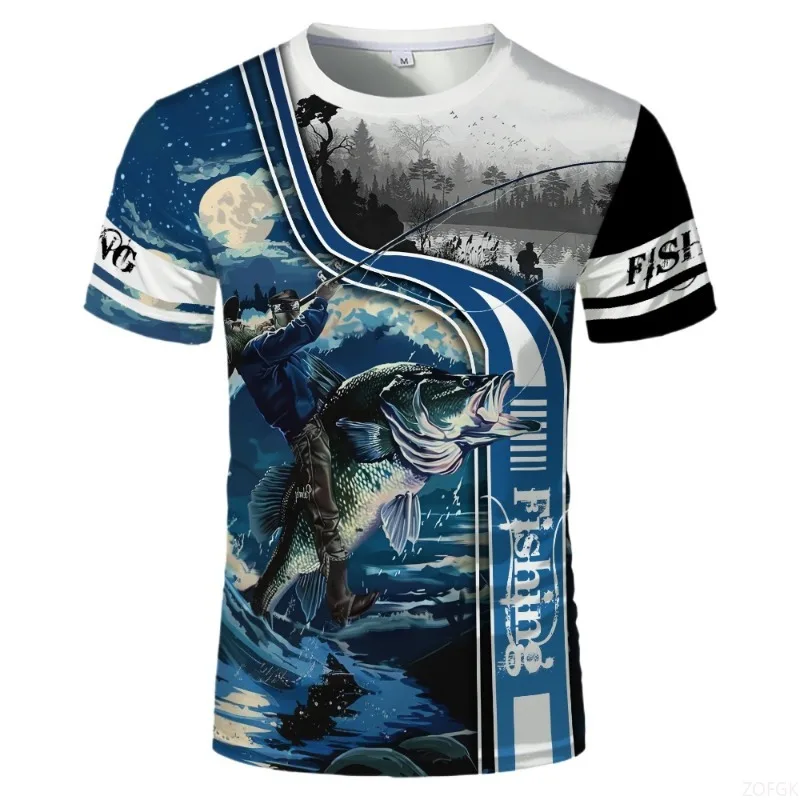 تي شيرت صيفي جميل على شكل سمكة صغيرة ورقبة دائرية وأكمام قصيرة للرجال والنساء