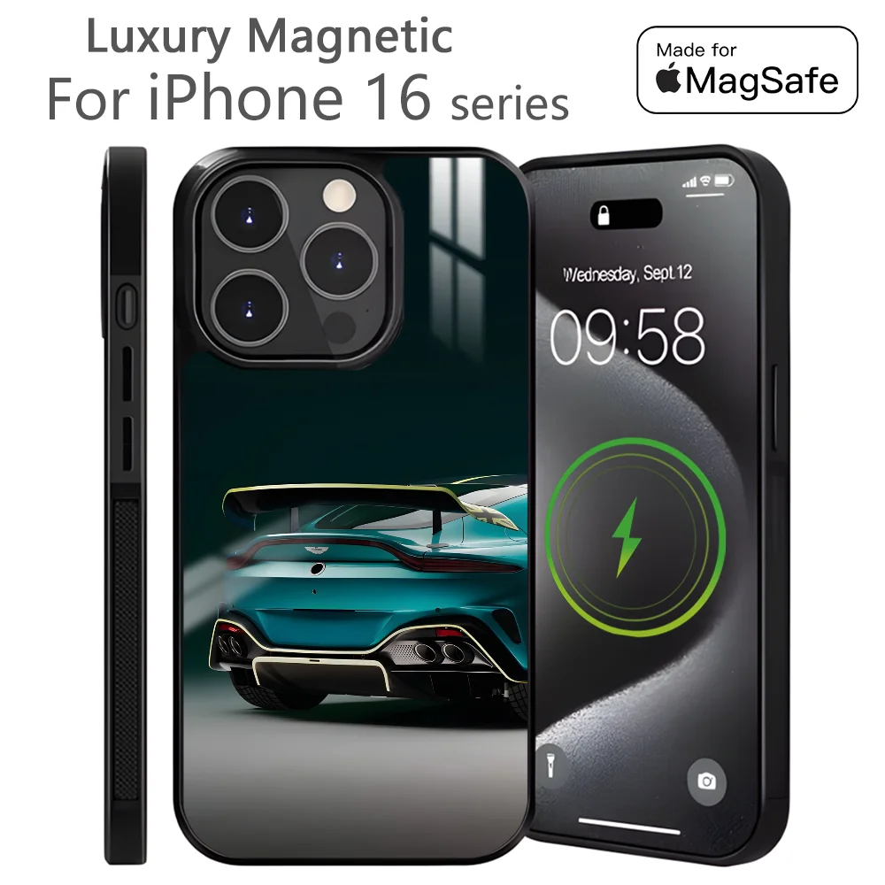 Aston Supercar M-Martin Phone Case For IPhone 16 15 14 13 Pro Max Plus Mini Magnetic Magsafe Wireless Charging Cover