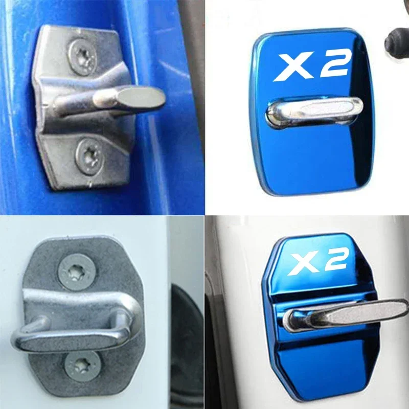 4PCS Car Door Lock Covers for BMW X2 Emblem Logo Case Decals Anti-rust Protection Buckle Stickers Stainless Steel Accessories - view 3