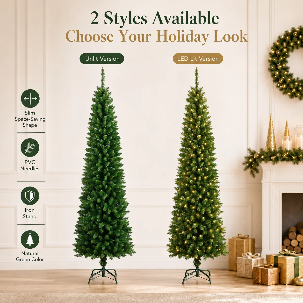 Artificial Christmas Tree PVC Material Pencil Christmas Tree 120CM to 210CM Large Family Party Christmas Atmosphere Decorations