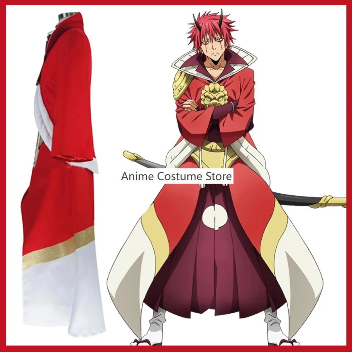 Anime diese Zeit wurde ich als Schleim Benimaru Cosplay Kostüm Flare Lord Perücke rote Robe Umhang Mann Karneval Party Anzug wieder geboren