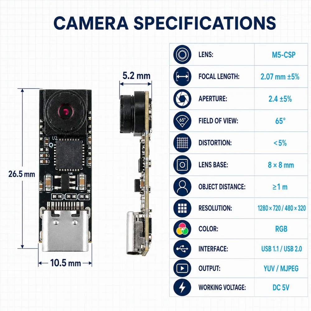 MINI USB Type-C Camera Module for ESP32S3 Win 10 11 Android 720P 1280*720 1MP 65 Degrees for ESP32-S3 Development Board image 5