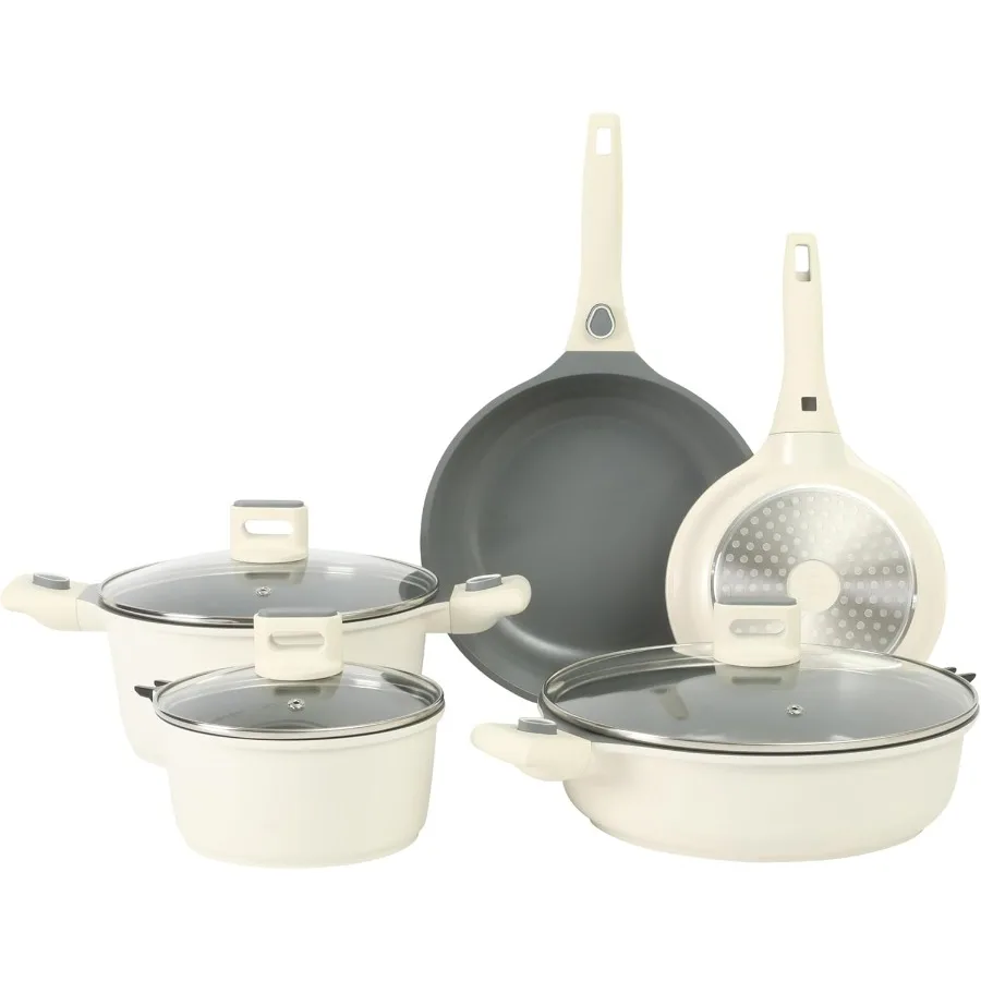 

Kitchen Essentials, 13-секционные кастрюли и сковородки со съемной ручкой, керамика премиум-класса без PFA, индукционная безопасная и безопасная