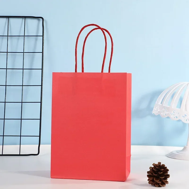 

Red kraft paper gift candy bag, colored shopping bag, 10 piece set, handheld colored paper bag, festivalwedding decoration gift