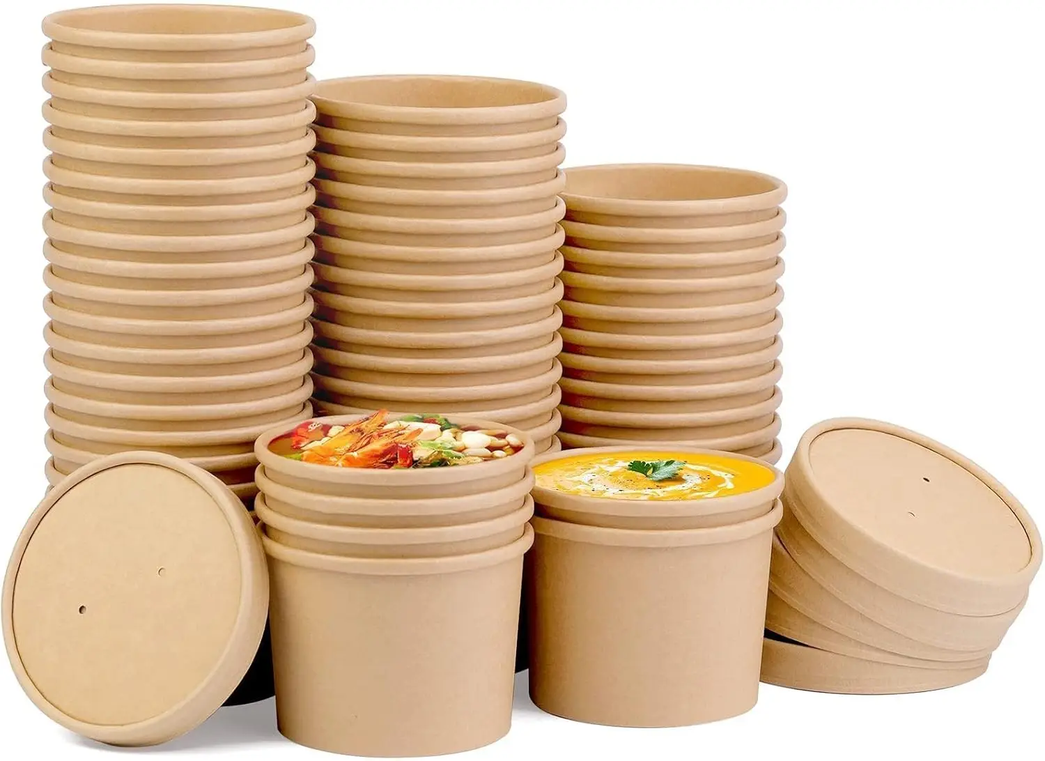 

50 Pack Disposable Paper Soup Containers with Lids, 12 Oz Disposable Paper Soup Bowls with Lid, Paper Ice Cream Cups, So