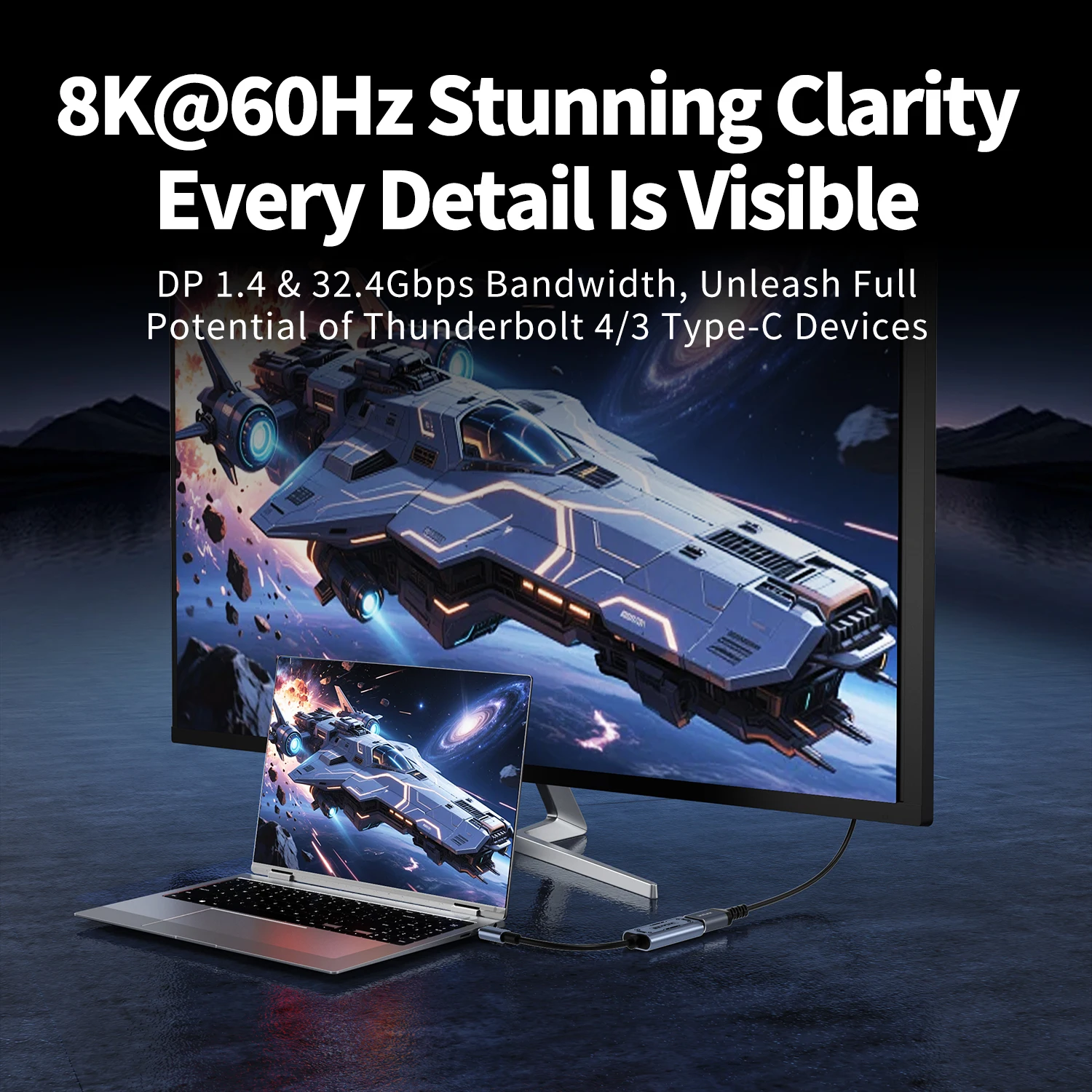 Unnlink 8K USB C to DP1.4 Adapter, Type-C to DP Converter 8K60Hz 4K144/120Hz TB3/TB4 for iPhone15/16,MacBook,XPS,Spectre,Surface
