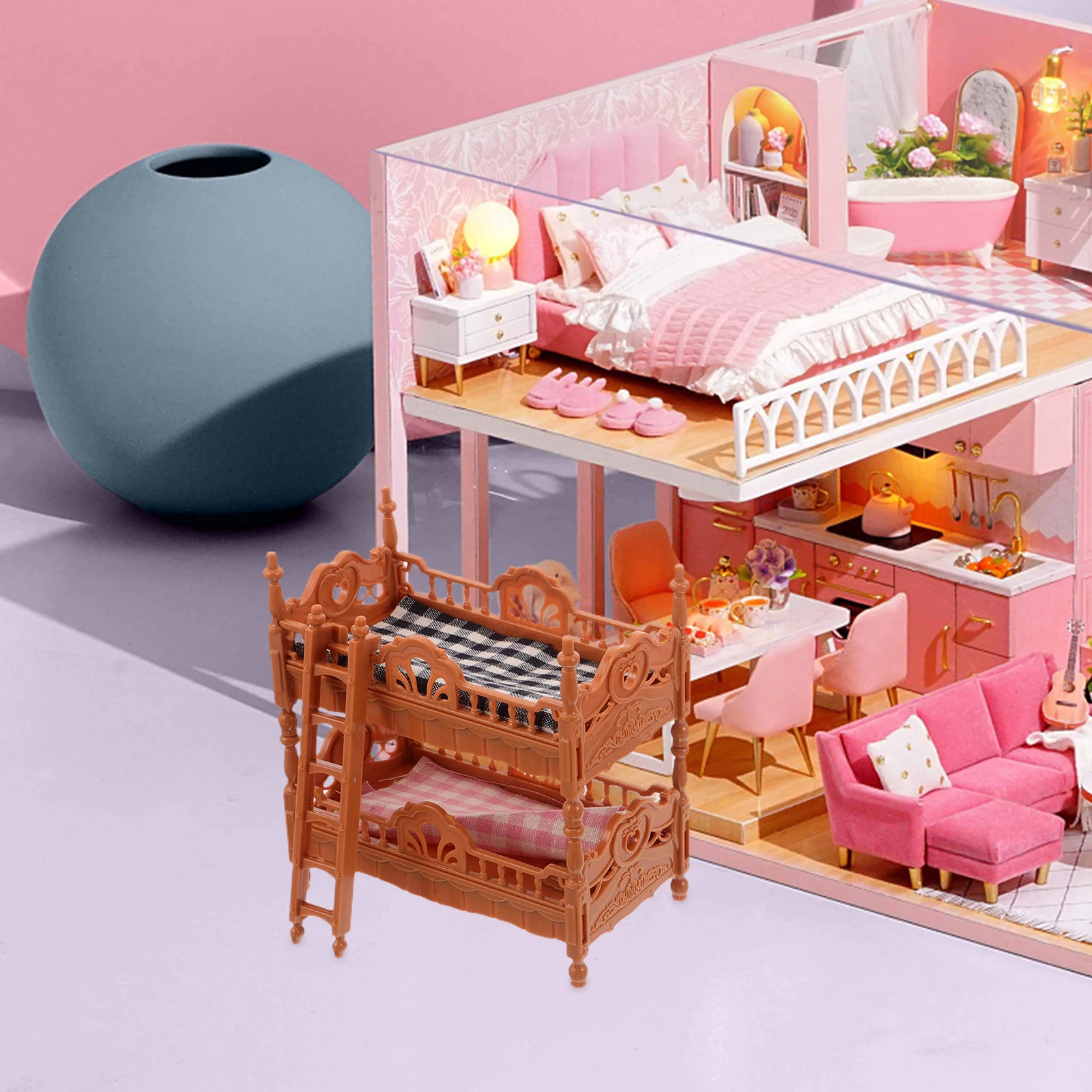 

2 Sets House Top and Bottom Bunk Furniture Model Bedroom Dollhouse Mini Prop Plastic Decoration Ornament