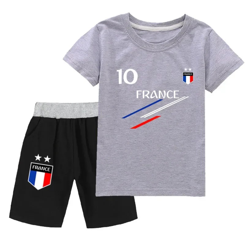New Summer Kids Clothes Baby Boys France Football 10 MBP Tracksuit 2Pcs Children Boy Sports suit Outfits Short Sets