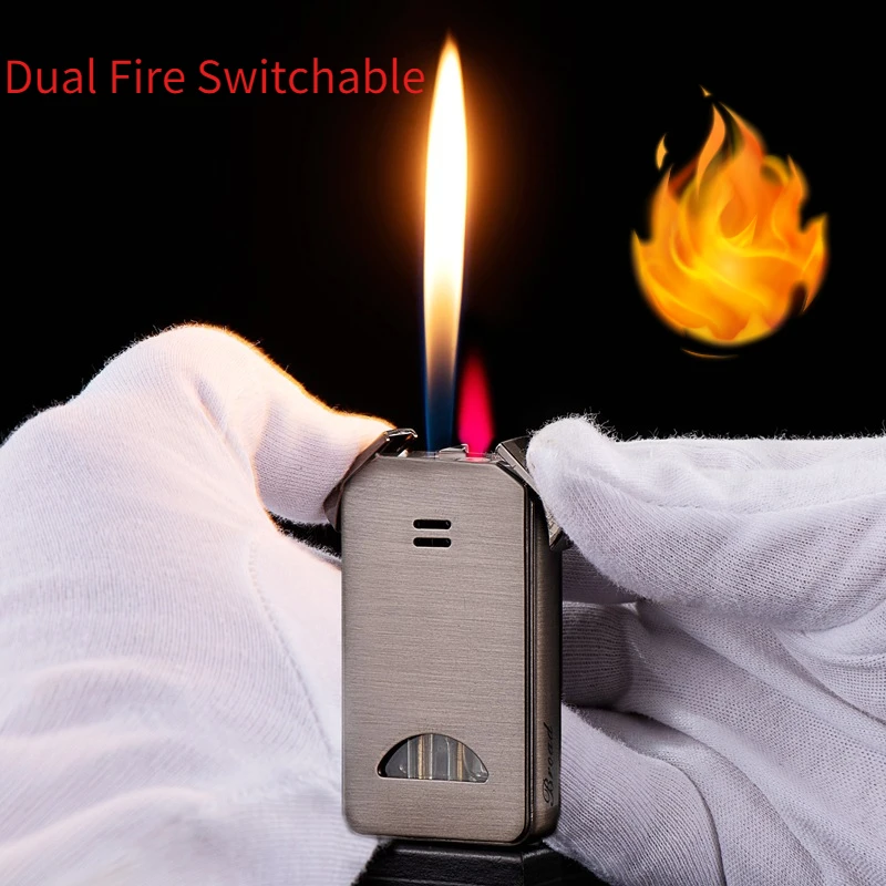 

Newest Dual-fire Switching Open Flame Lighter with Metal Visible Transom Direct Into The Windproof Cigarette Lighters & Smoking