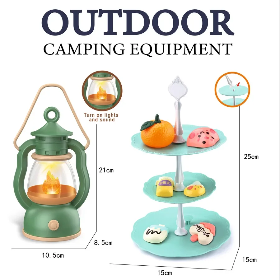 Conjunto de acampamento de fogueira ao ar livre das crianças interação pai-filho com luz e música diversão ao ar livre aventura ferramenta brinquedo conjunto