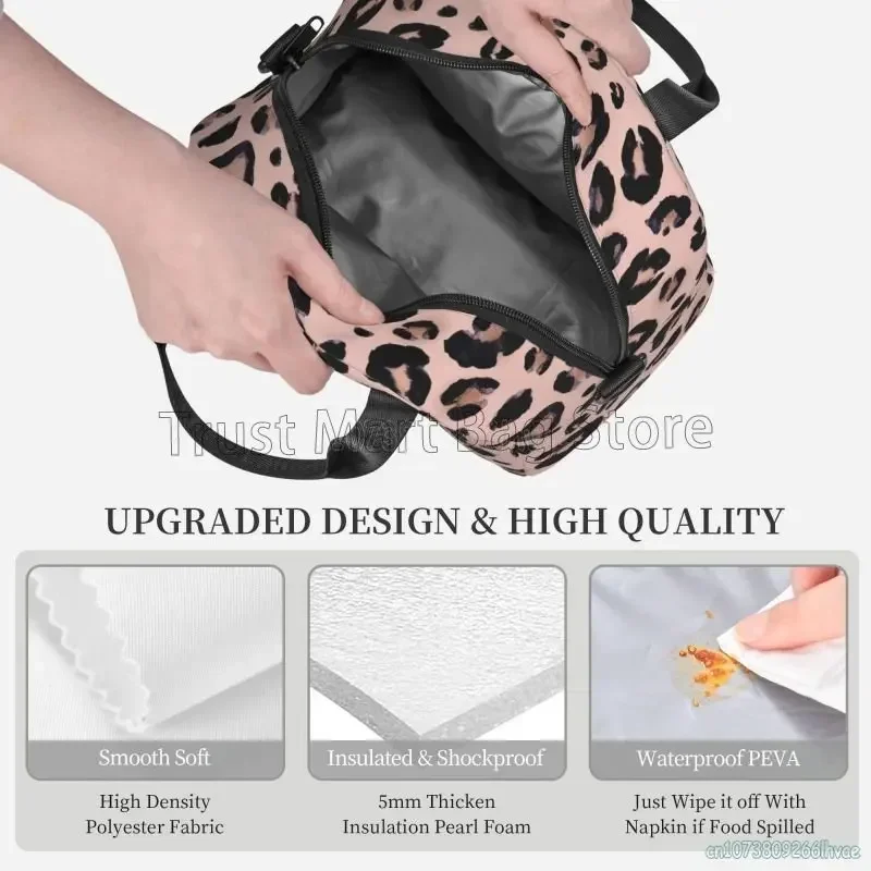 Leopard Print Insulated Lunch Box Cheetah Pink Cooler Tote for Work Office School Picnic Reusable Waterproof Thermal Lunch Bag