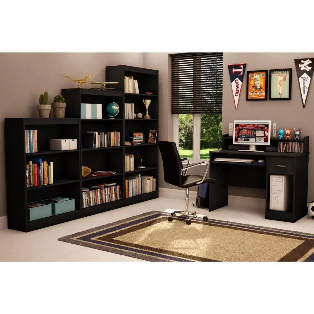 Contemporary Adjustable Bookcase with Open Storage and Easy Assembly Versatile Shelving Unit Home Office 4 Shelves Black 135 lb