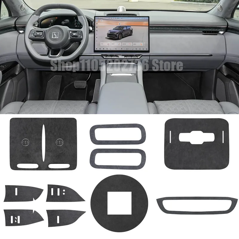 Ultra Thin Suede Sticker for ZEEKR 7X 2025 2026 Steering Wheel Logo, Central Control Sliding Cover, Windows Control Panel