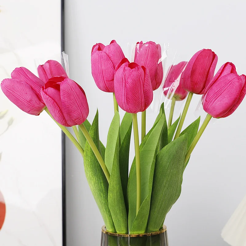 Tulip Artificial Flower Wet Feeling High-end Single Branch Indoor Home Party Courtyard Skin-friendly Feel Decorative Raffia