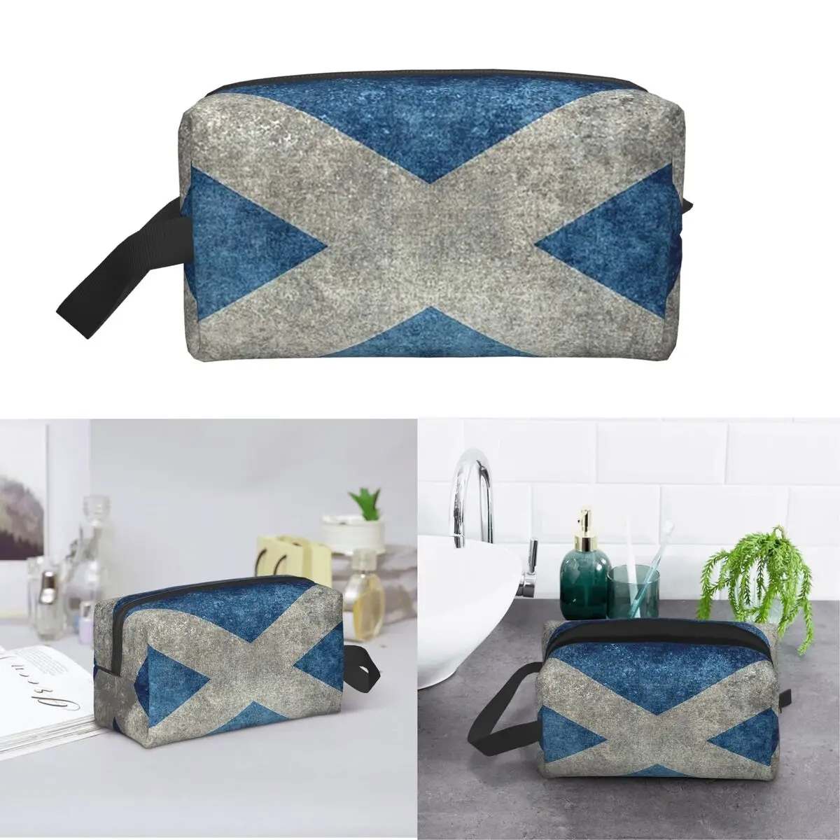 Flag Of Scotland - Grungy Vintage Version Makeup Bag Cosmetic Organizer Storage Dopp Kit Toiletry Cosmetic Bag for Women Beauty