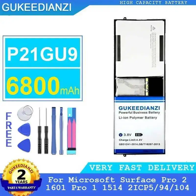 

Надежный аккумулятор для планшета 6800 мАч, стабильный P21GU9 для Microsoft Surface Pro 2 1601 1 1514 2ICP5 94 104