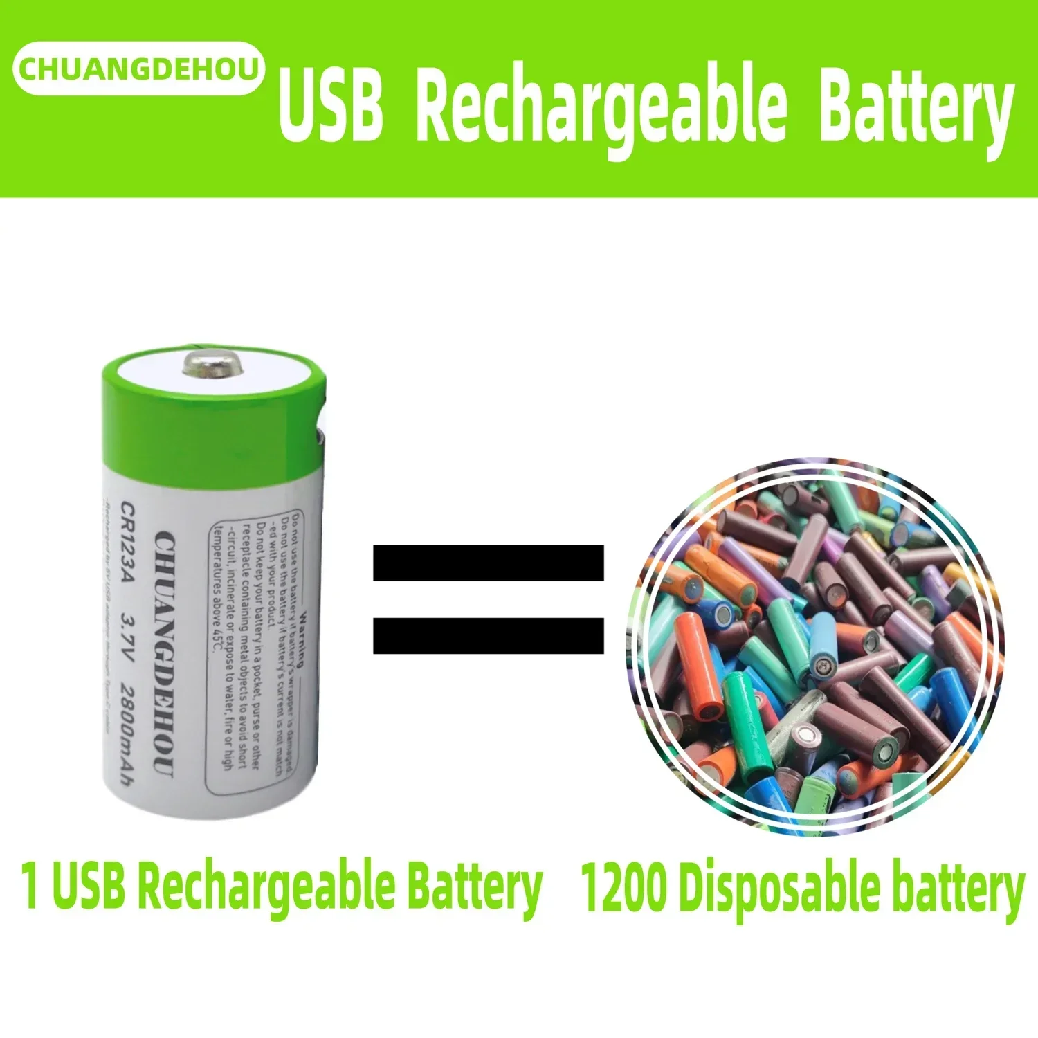 Rechargeable battery USB charging CR123A, 2800mah 3.7V 16340 16350R, CR123A lithium-ion LED flashlight with USB cable