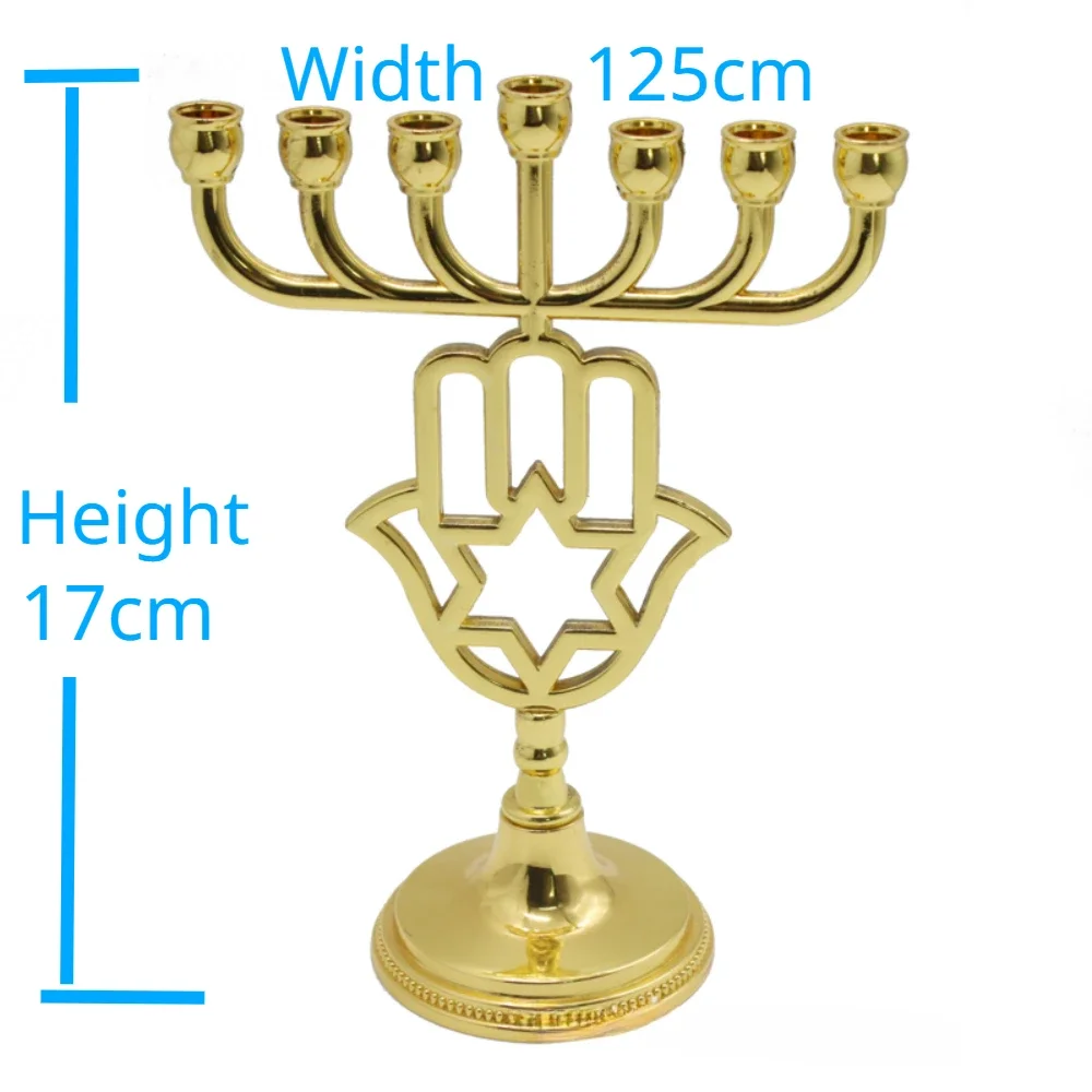 Judaica Hanukkah Candlestick Holder Metal gift items, zinc alloy palm candlestick, gold lamp stand, home decoration