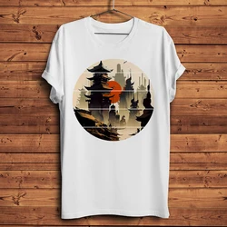 Cyberpunk pagoda Japan city Funny anime T Shirt Men Homme Casual O-neck Breathable Tee Unisex Streetwear Short sleeve TShirt